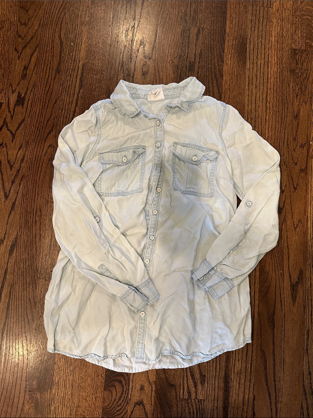 LED maternity Light Chambray Button-Down Shirt - Relaxed Long Sleeve